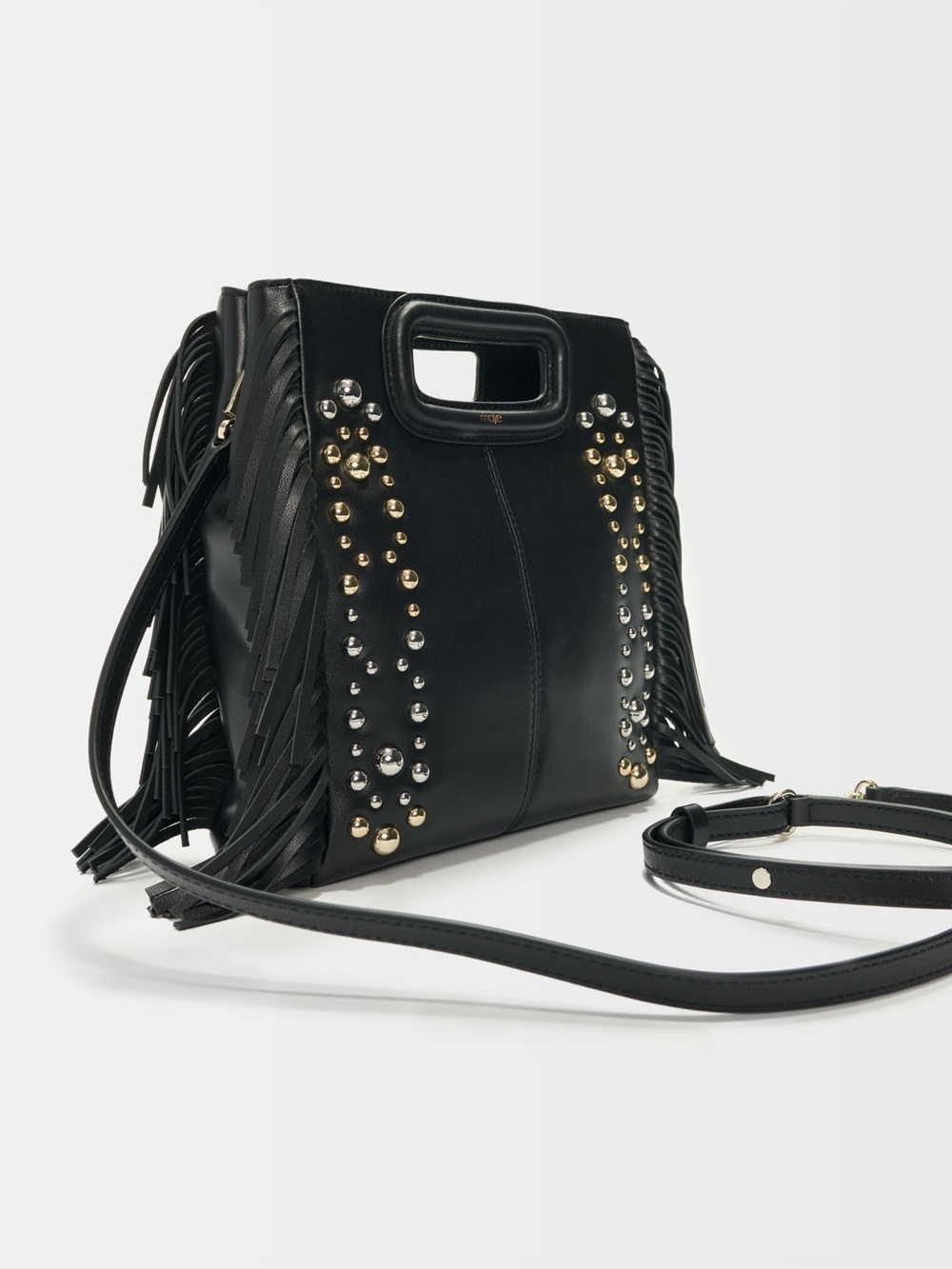 Black studded leather Maje fringe bag - NWT